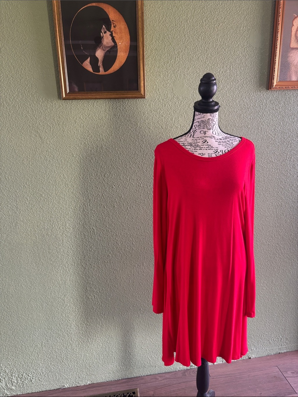 Red Long-Sleeve Swing Dress - Popyoung
